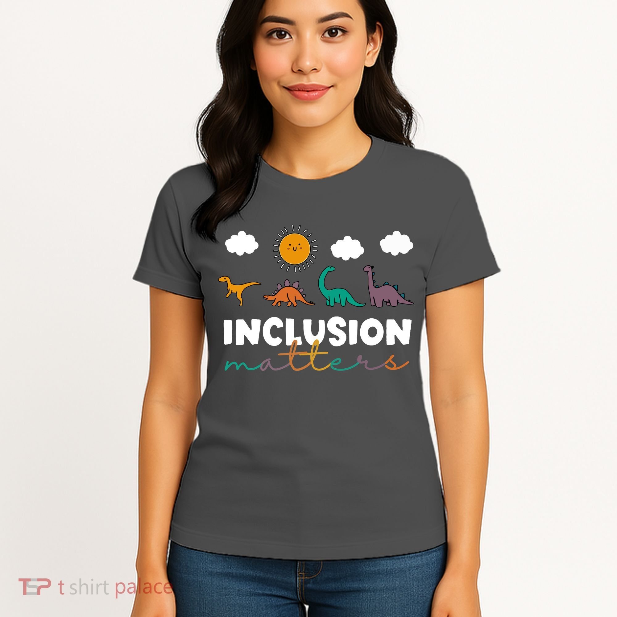 Cute TRex Dinosaur Inclusion Teacher Matters Special Education Gift Women's T-Shirt