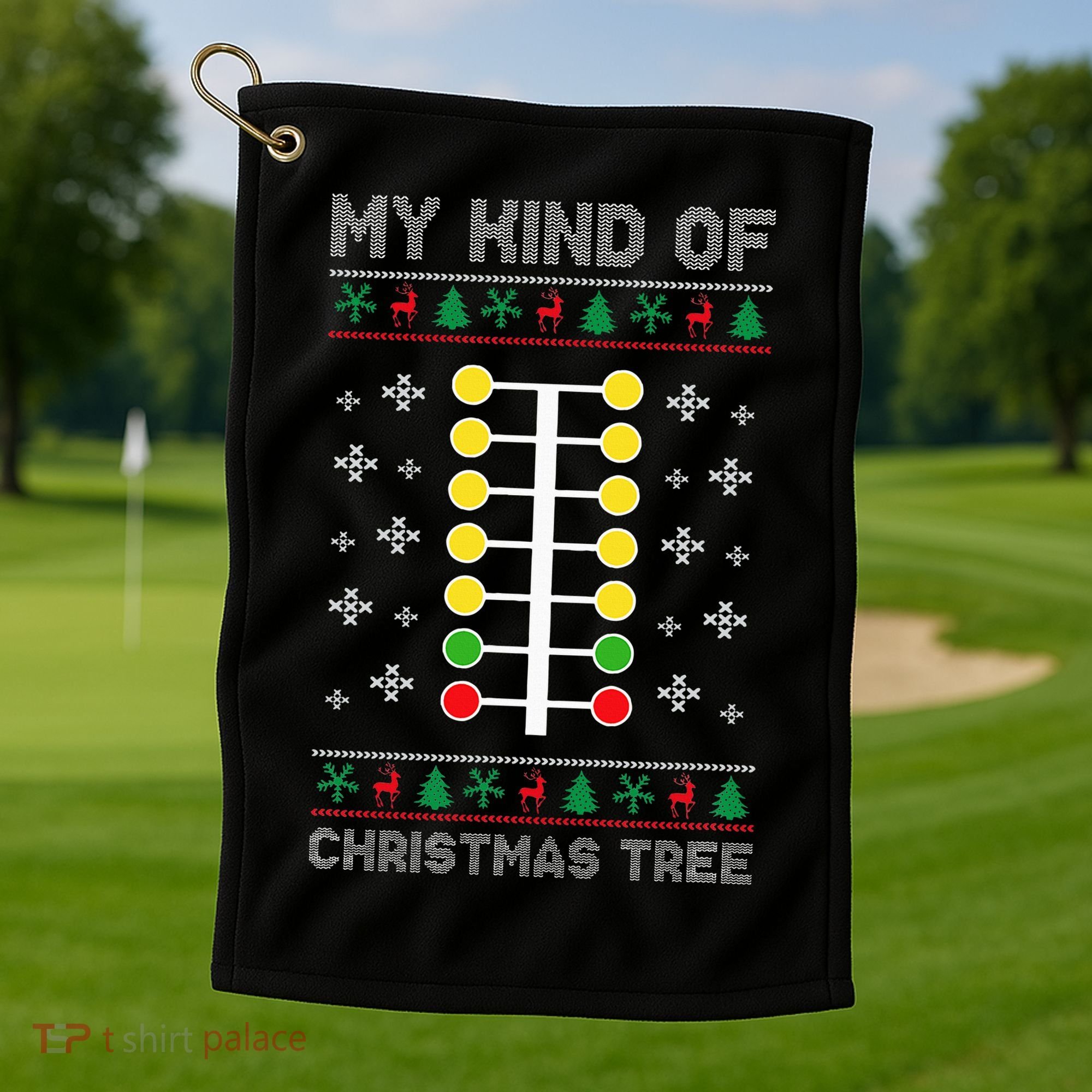 Christmas Tree Drag Racing Xmas Gift Golf Towel