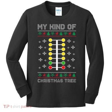 Christmas Tree Drag Racing Xmas Gift Kids Long Sleeve Shirt