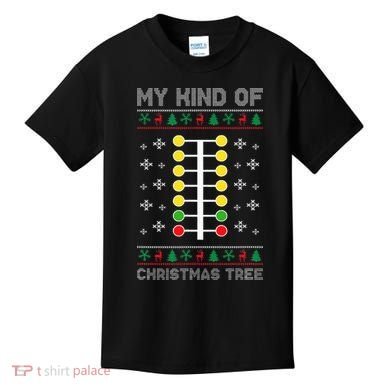 Christmas Tree Drag Racing Xmas Gift Kids T-Shirt