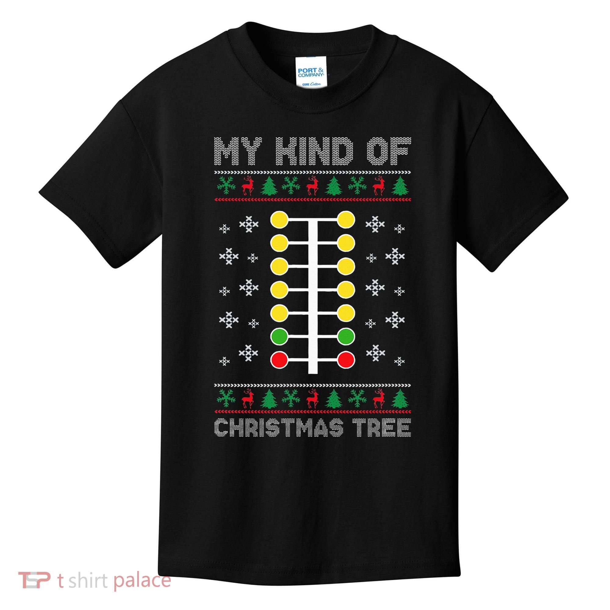 Christmas Tree Drag Racing Xmas Gift Kids T-Shirt