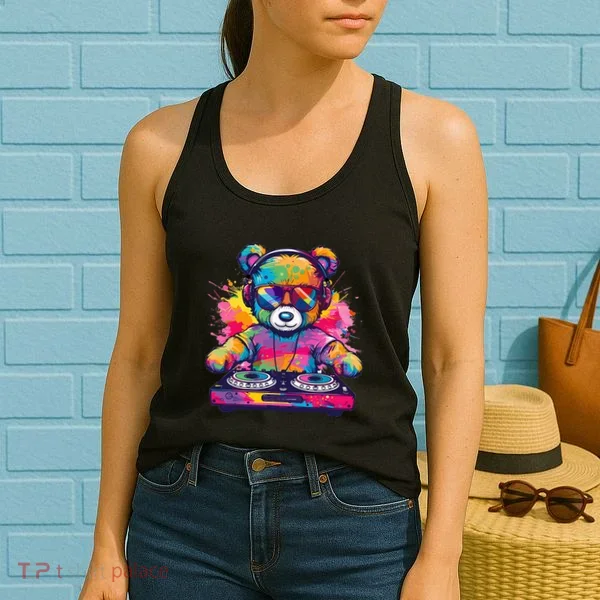 Cartoon Teddy Dj Women's Tank Top