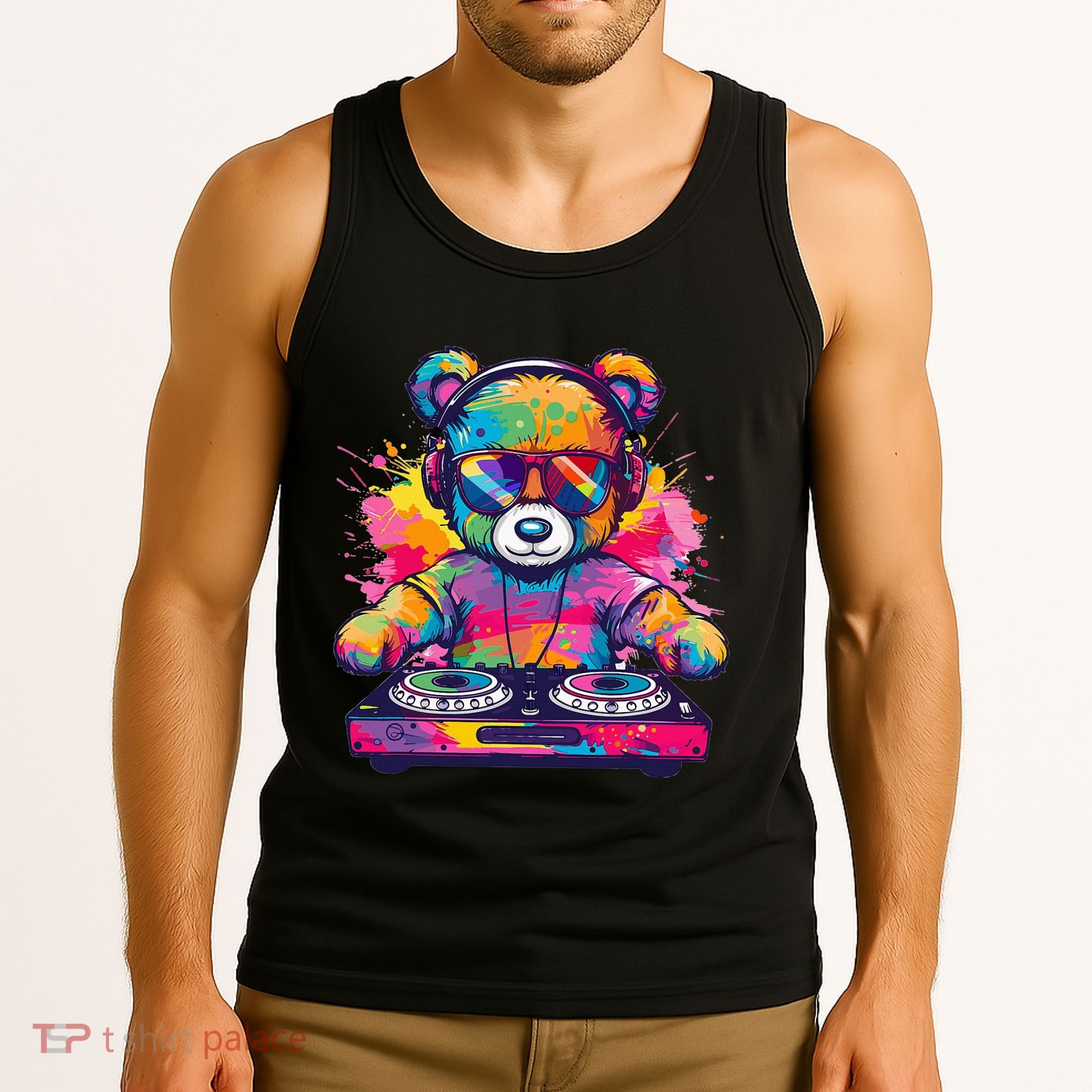 Cartoon Teddy Dj Tank Top