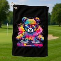 Cartoon Teddy Dj Golf Towel thumb 1
