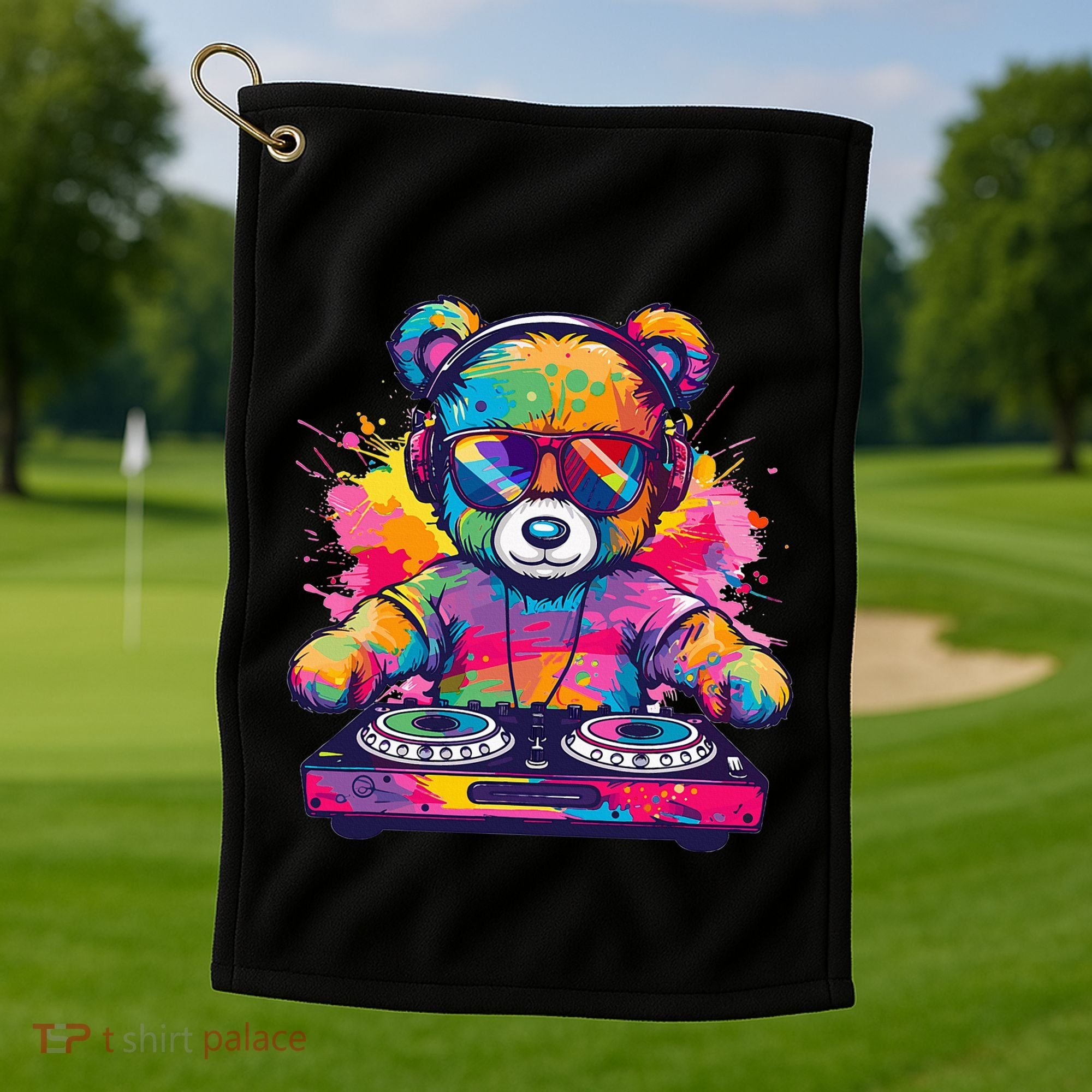 Cartoon Teddy Dj Golf Towel