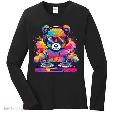 Cartoon Teddy Dj Women's Long Sleeve Shirt