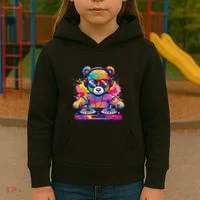 Cartoon Teddy Dj Kids Hoodie thumb 3
