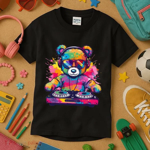 Cartoon Teddy Dj Kids T-Shirt