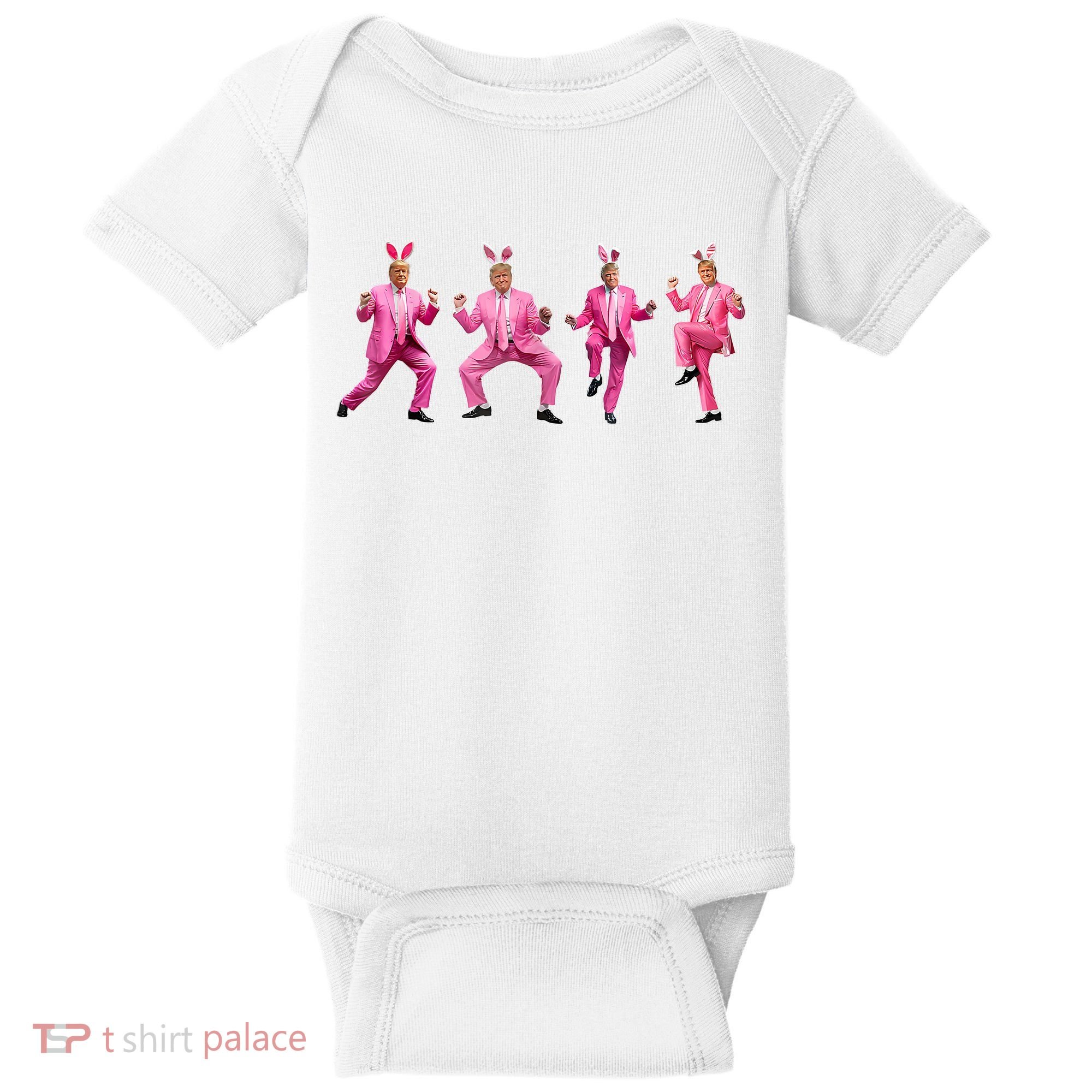 Cute Trump Dance Easter Day Bunny Funny Trump Easter Day Baby Bodysuit