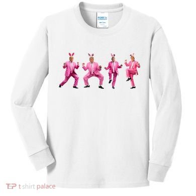 Cute Trump Dance Easter Day Bunny Funny Trump Easter Day Kids Long Sleeve Shirt