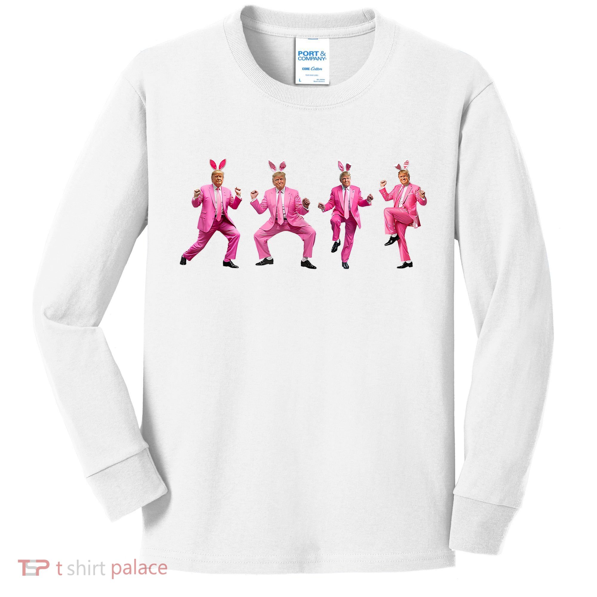 Cute Trump Dance Easter Day Bunny Funny Trump Easter Day Kids Long Sleeve Shirt