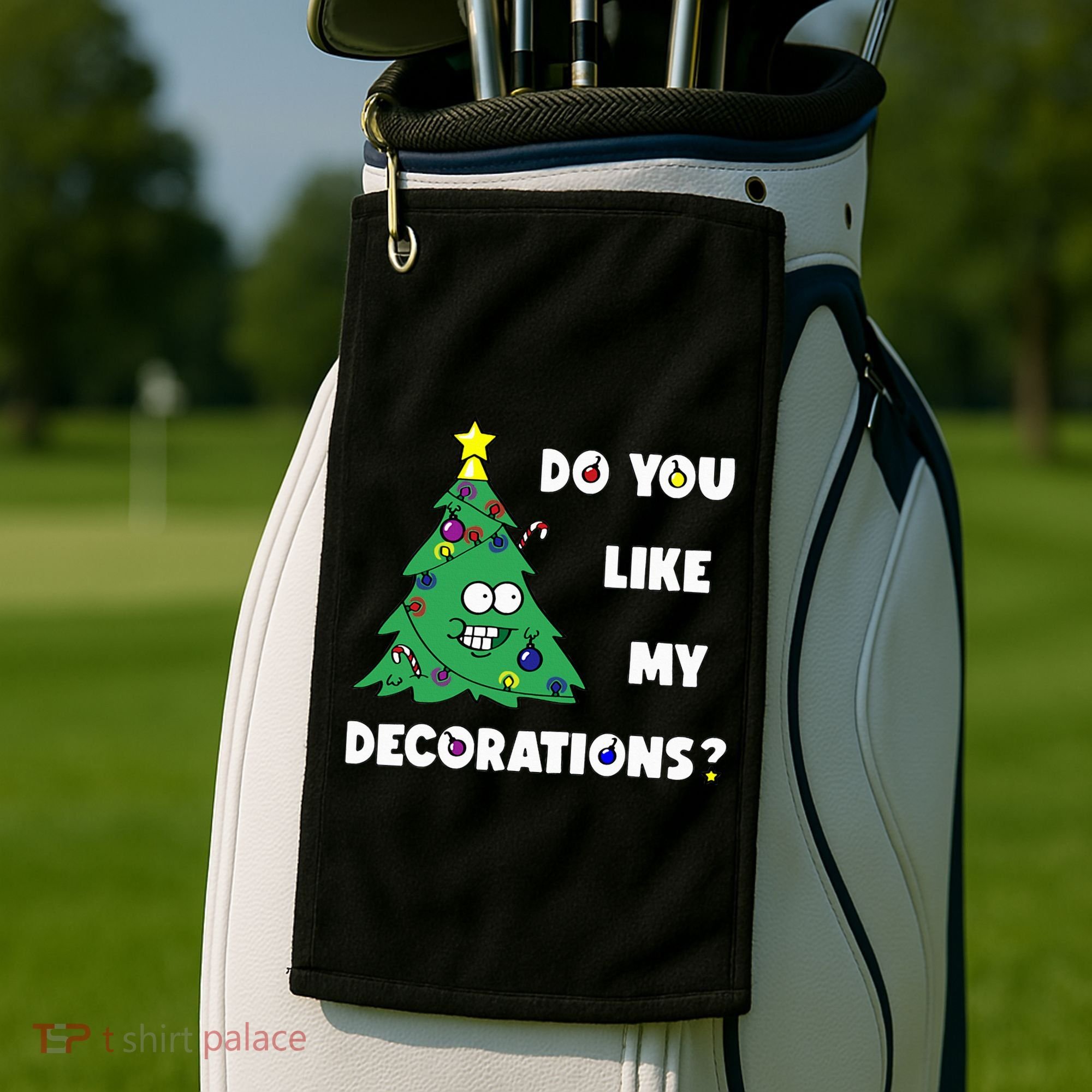 Christmas Tree Do You Like My Decorations Xmas Lights Golf Towel