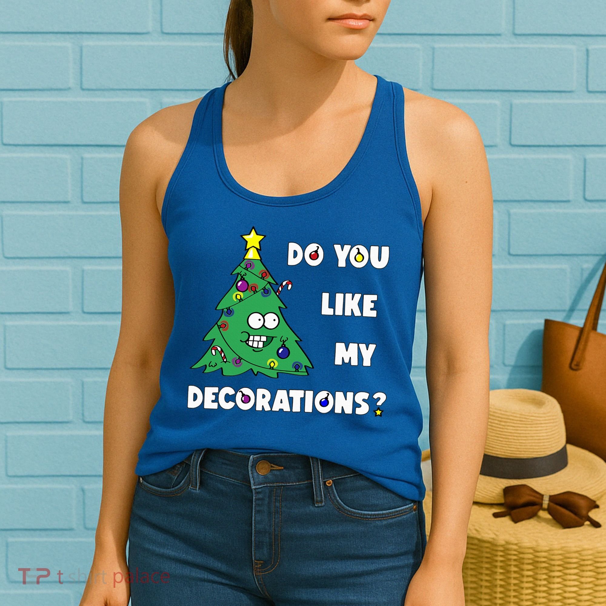 Christmas Tree Do You Like My Decorations Xmas Lights Women's Tank Top
