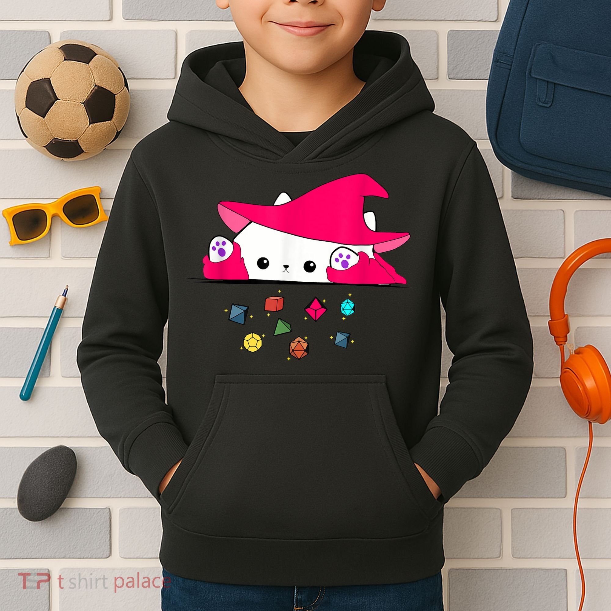 Cat Throwing Dice Tabletop Games Kids Hoodie
