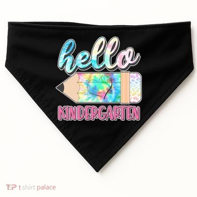 Cute Tie Dye Pencil Hello Kindergarten USA-Made Doggie Bandana