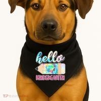 Cute Tie Dye Pencil Hello Kindergarten USA-Made Doggie Bandana thumb 1