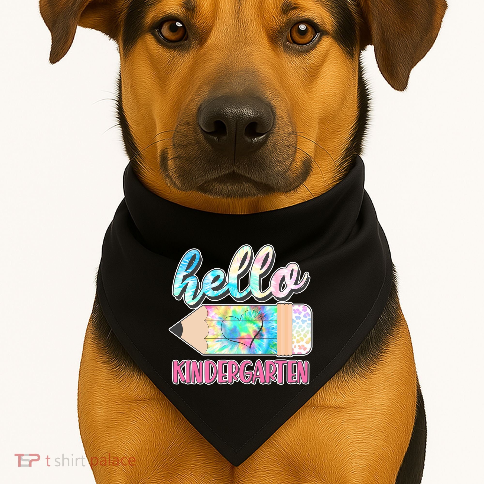 Cute Tie Dye Pencil Hello Kindergarten USA-Made Doggie Bandana