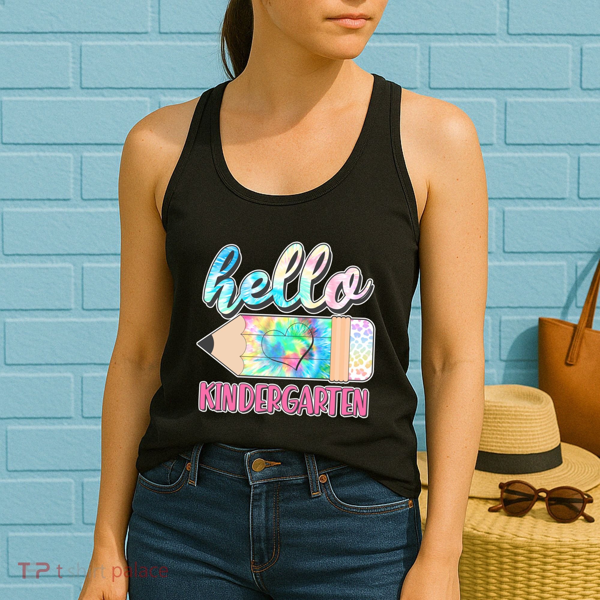 Cute Tie Dye Pencil Hello Kindergarten Women's Tank Top