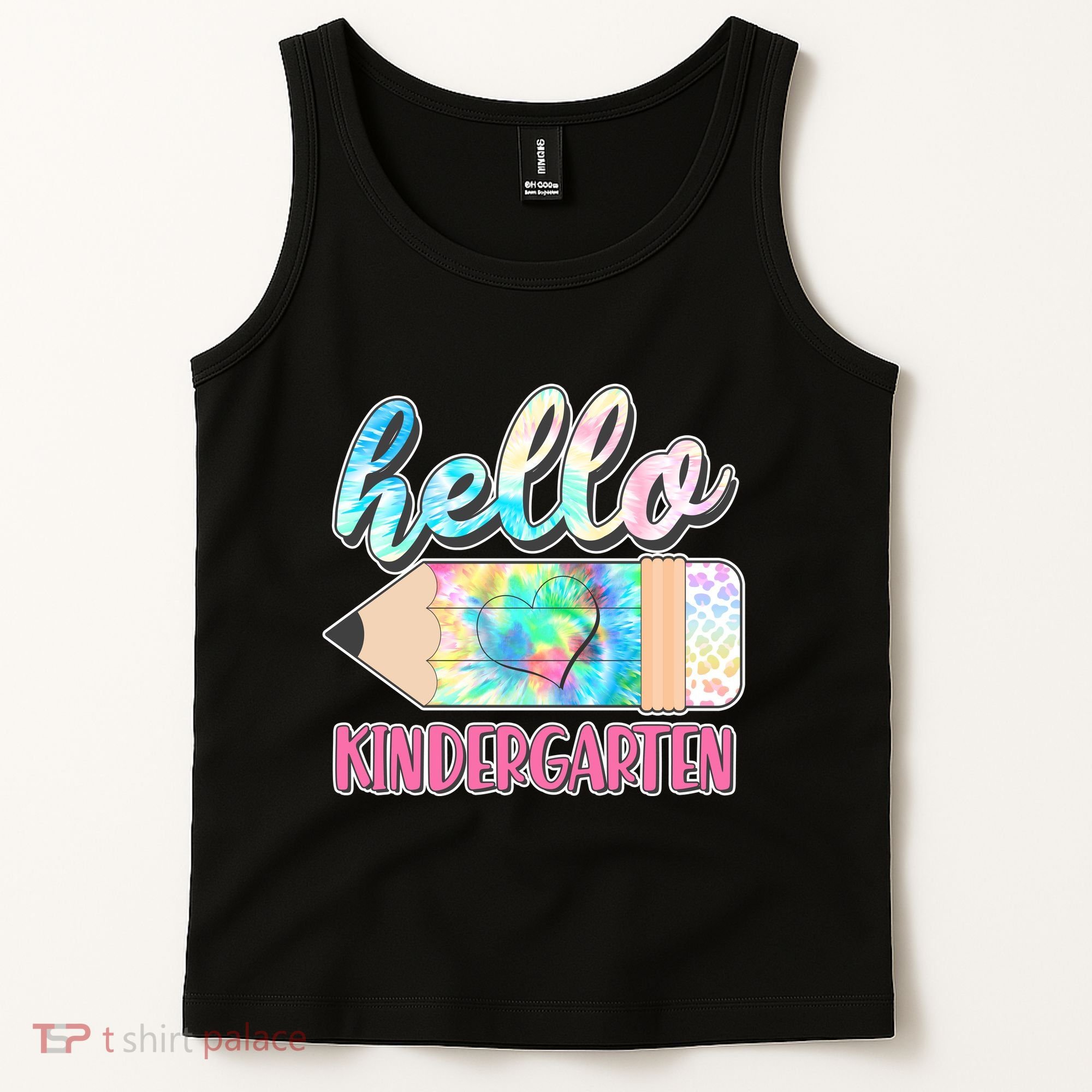 Cute Tie Dye Pencil Hello Kindergarten Tank Top