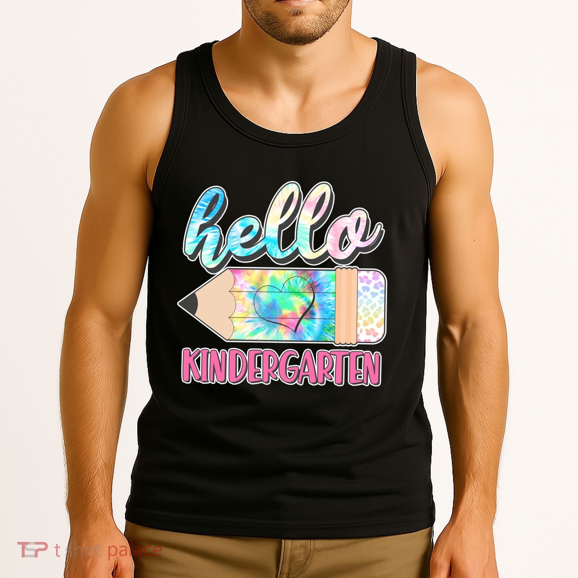 Cute Tie Dye Pencil Hello Kindergarten Tank Top