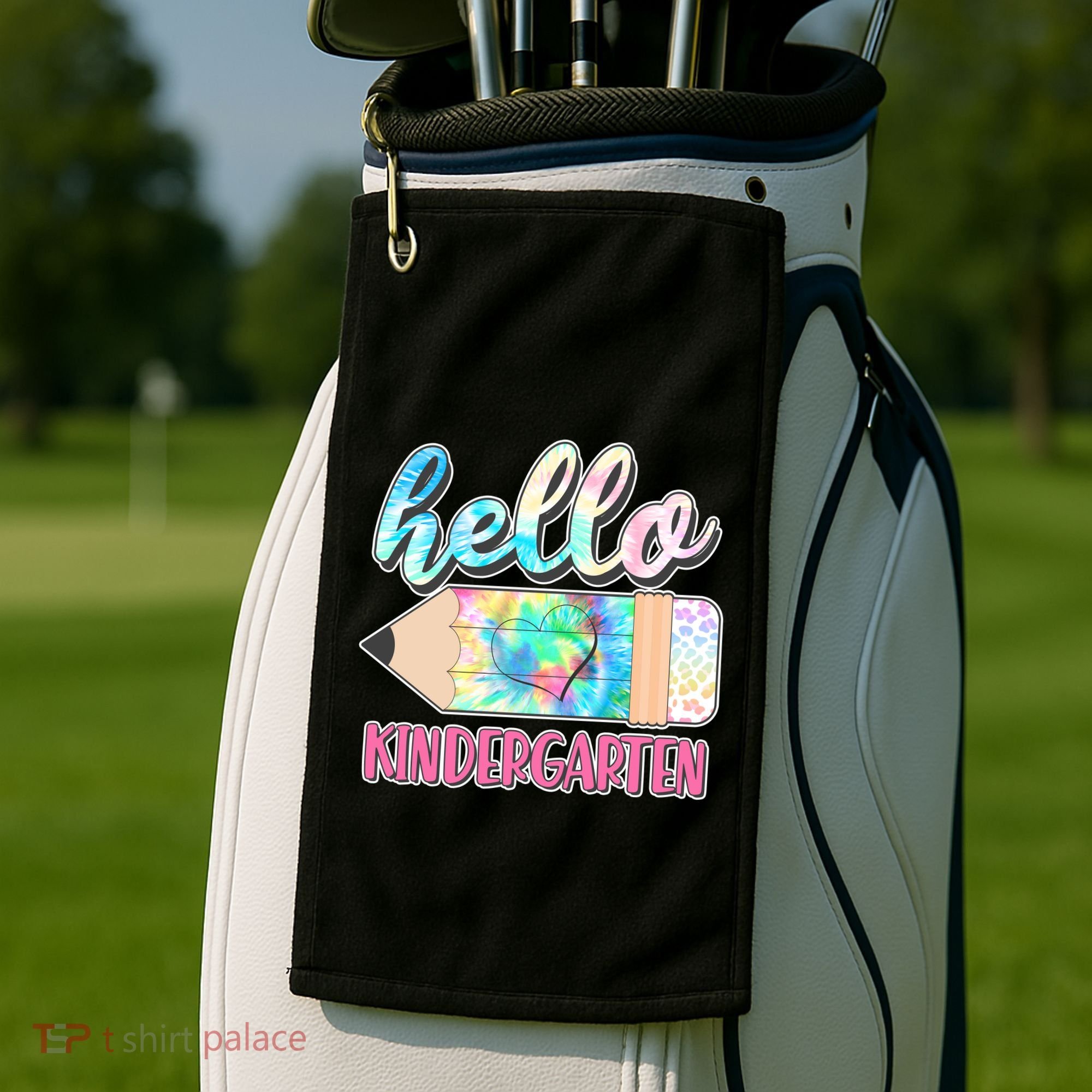 Cute Tie Dye Pencil Hello Kindergarten Golf Towel