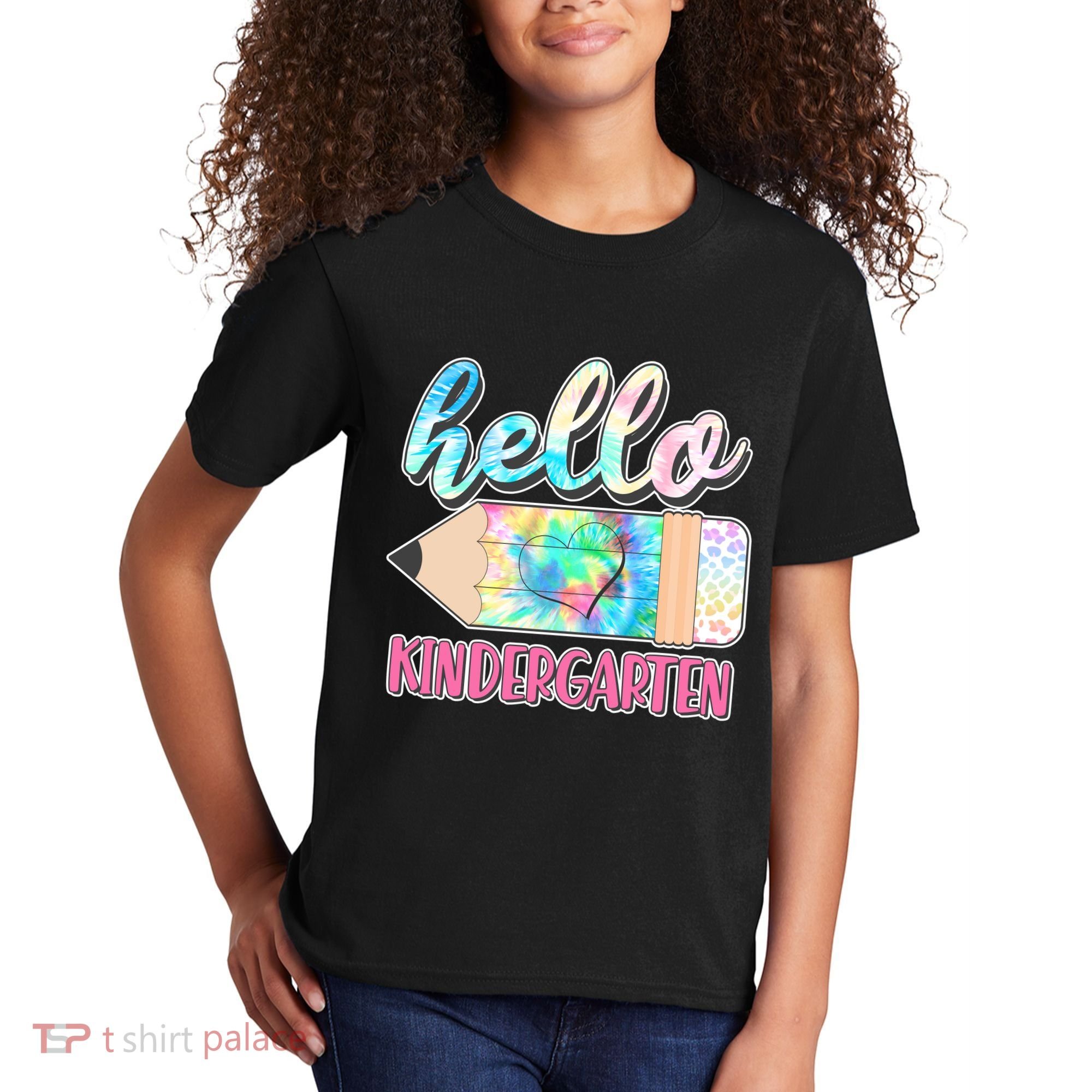 Cute Tie Dye Pencil Hello Kindergarten Kids T-Shirt