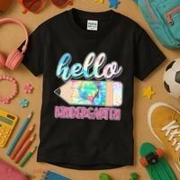 Cute Tie Dye Pencil Hello Kindergarten Kids T-Shirt thumb 3