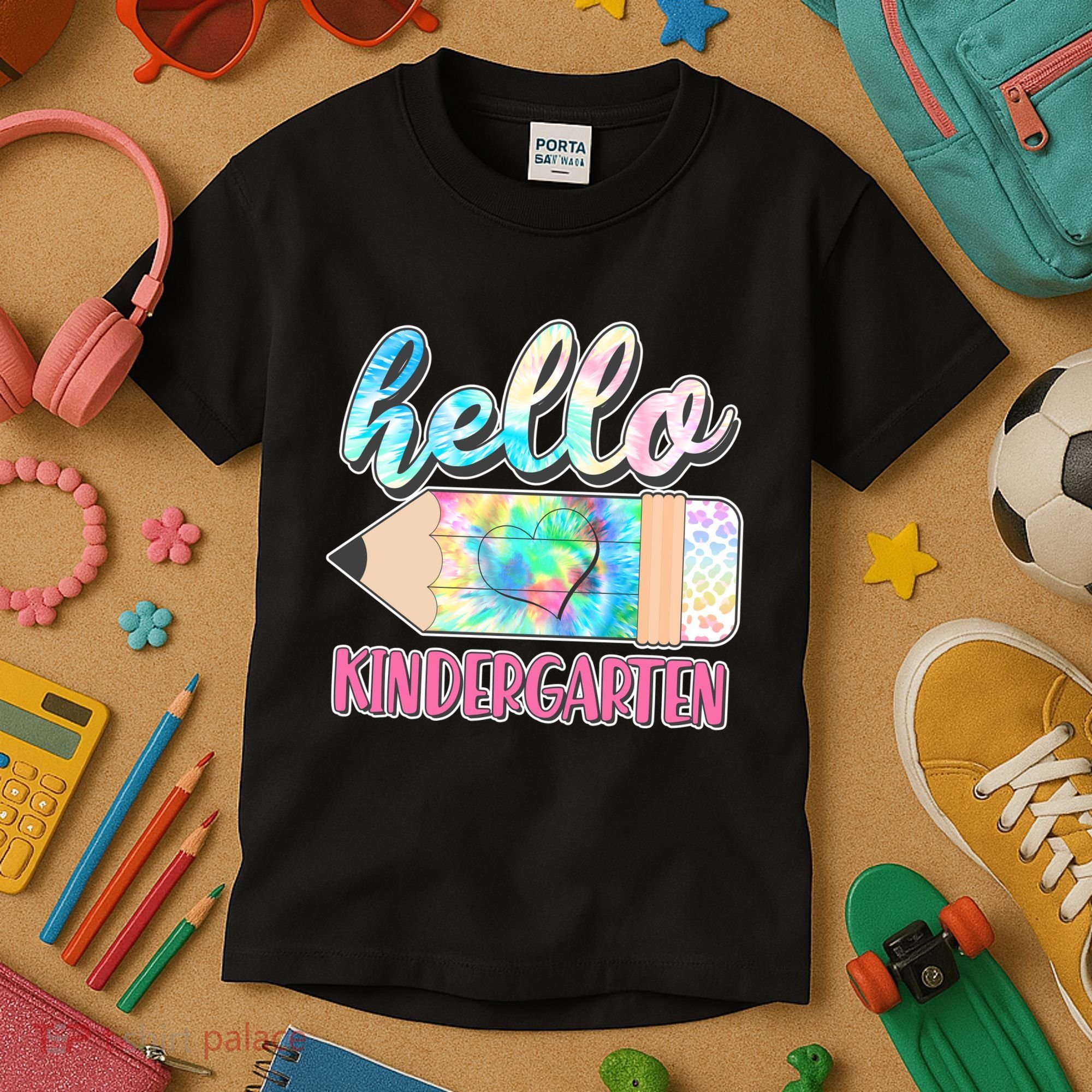 Cute Tie Dye Pencil Hello Kindergarten Kids T-Shirt