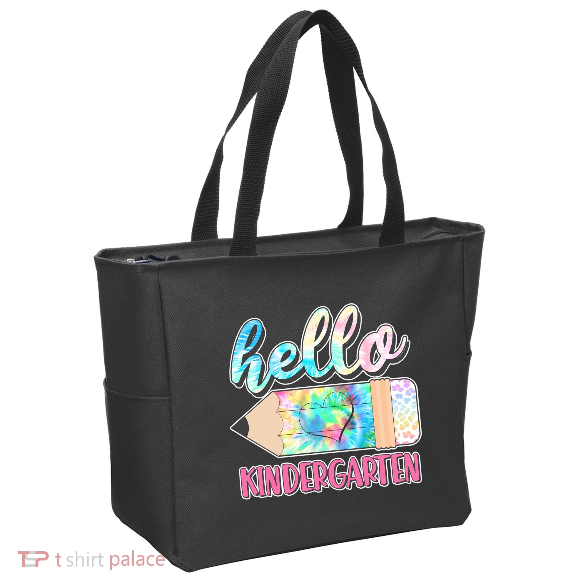 Cute Tie Dye Pencil Hello Kindergarten Tote Bag