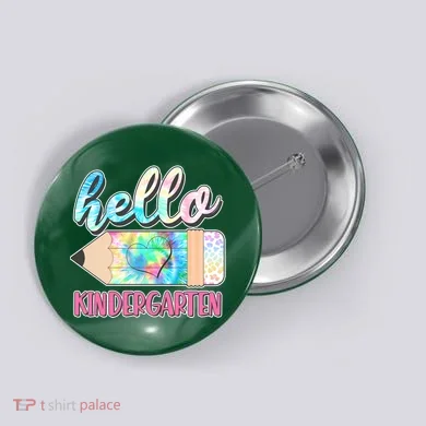 Cute Tie Dye Pencil Hello Kindergarten Button