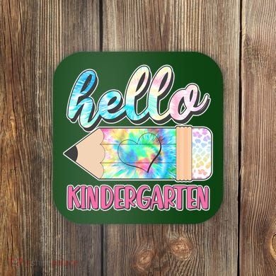Cute Tie Dye Pencil Hello Kindergarten Coaster