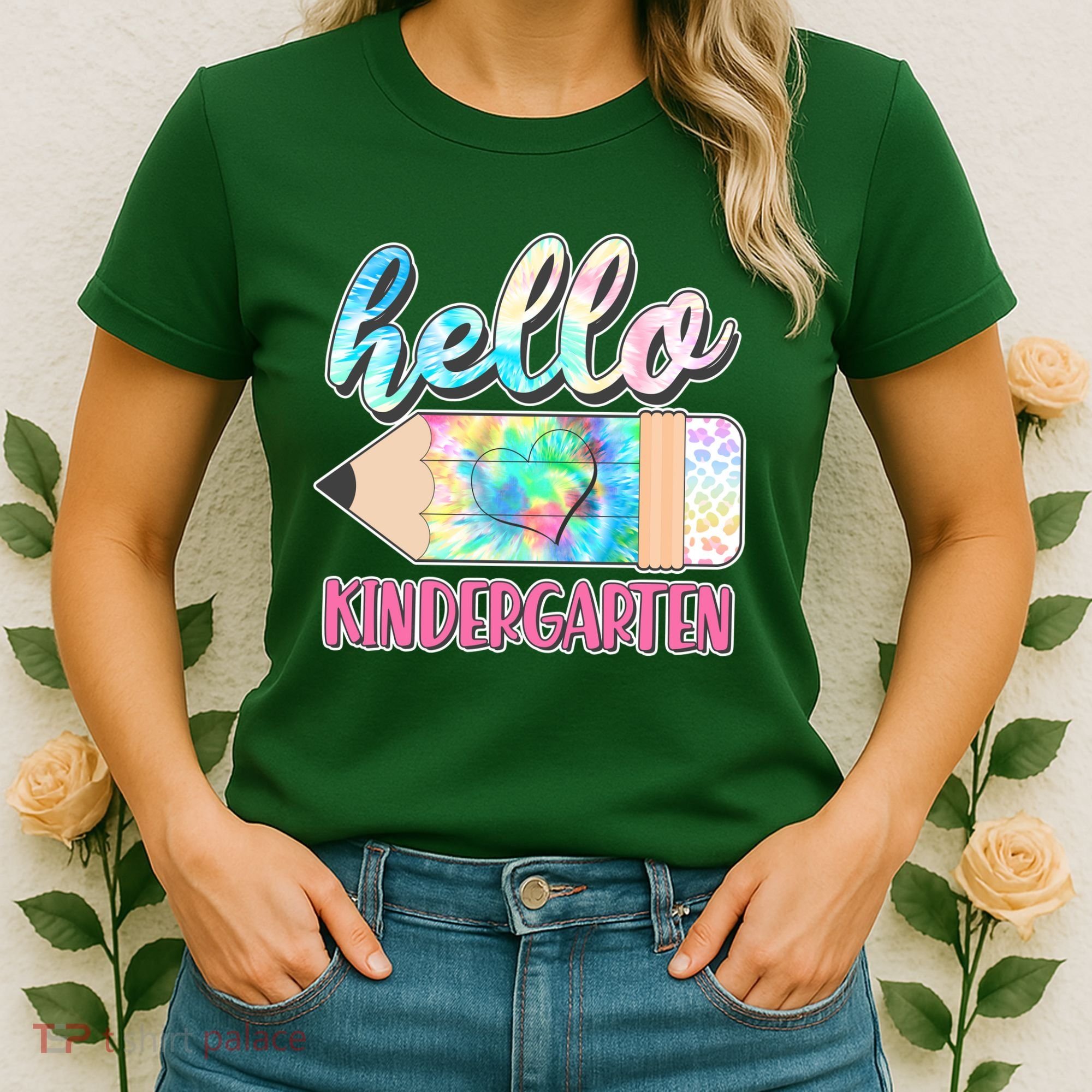 Cute Tie Dye Pencil Hello Kindergarten Women's T-Shirt