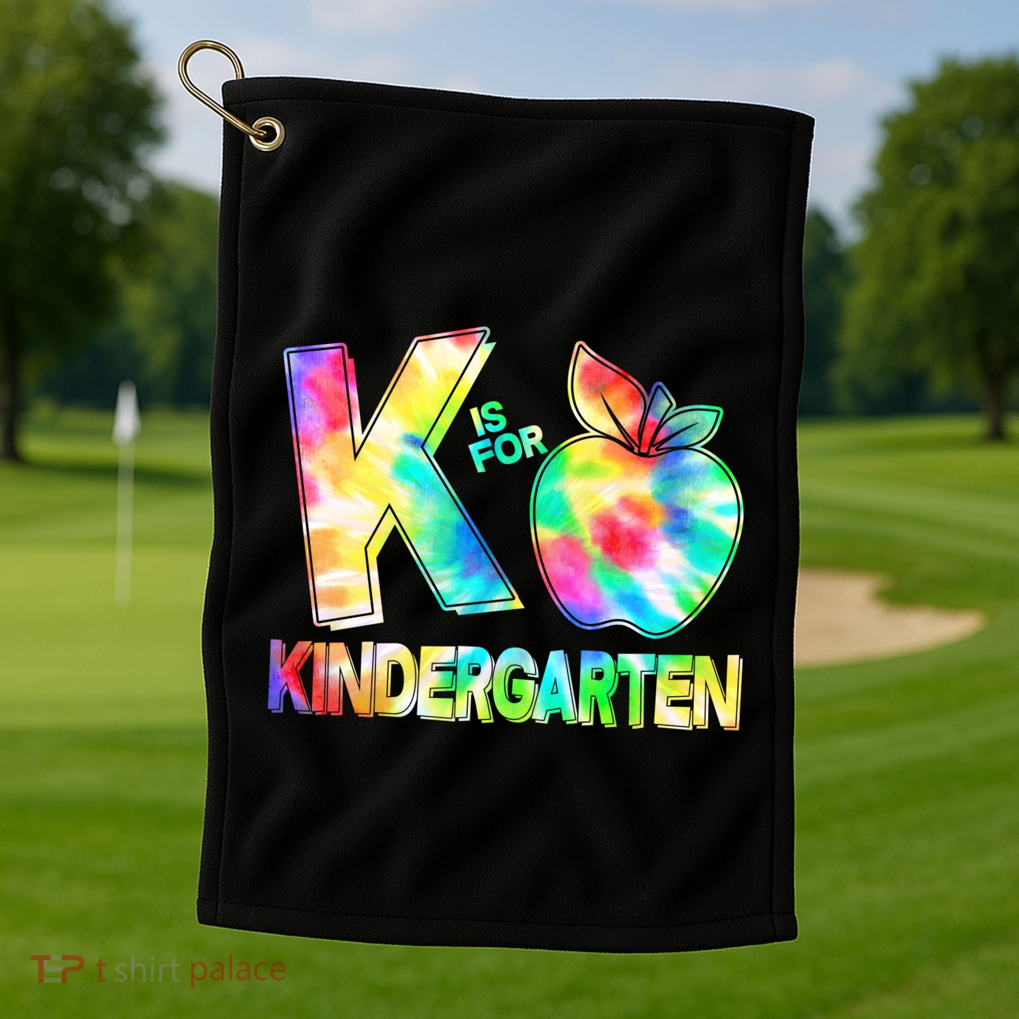 Cute Tie Dye K Is For Kindergarten Golf Towel