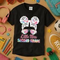 Cute Tie Dye Little Miss Second Grade Kids T-Shirt thumb 3