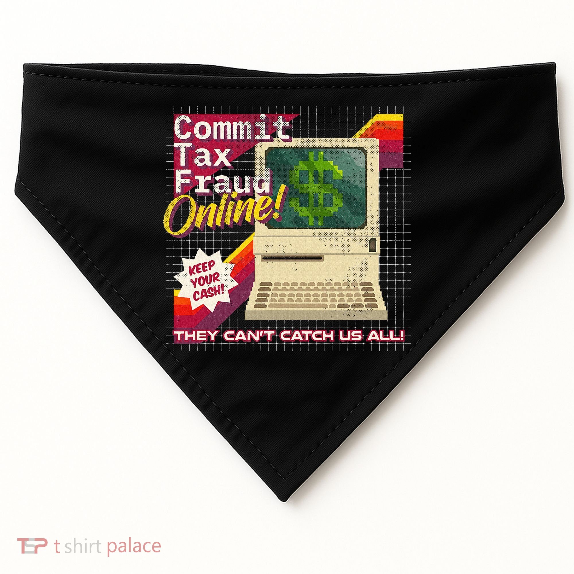 Commit Tax Fraud Online! Distressed Retro Video Game Box Art USA-Made Doggie Bandana