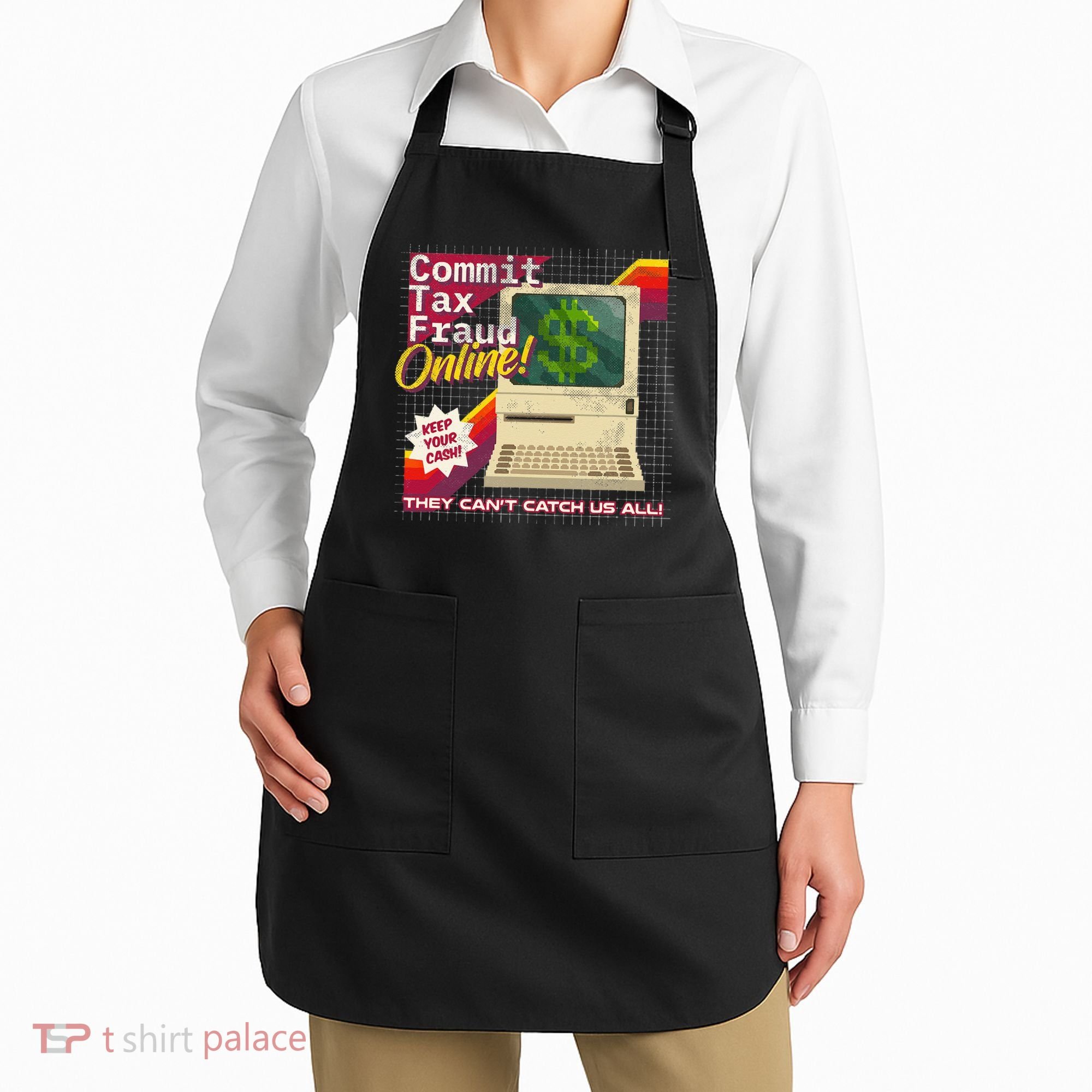 Commit Tax Fraud Online! Distressed Retro Video Game Box Art Apron