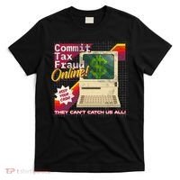 Commit Tax Fraud Online! Distressed Retro Video Game Box Art T-Shirt thumb 0