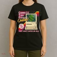 Commit Tax Fraud Online! Distressed Retro Video Game Box Art T-Shirt thumb 4