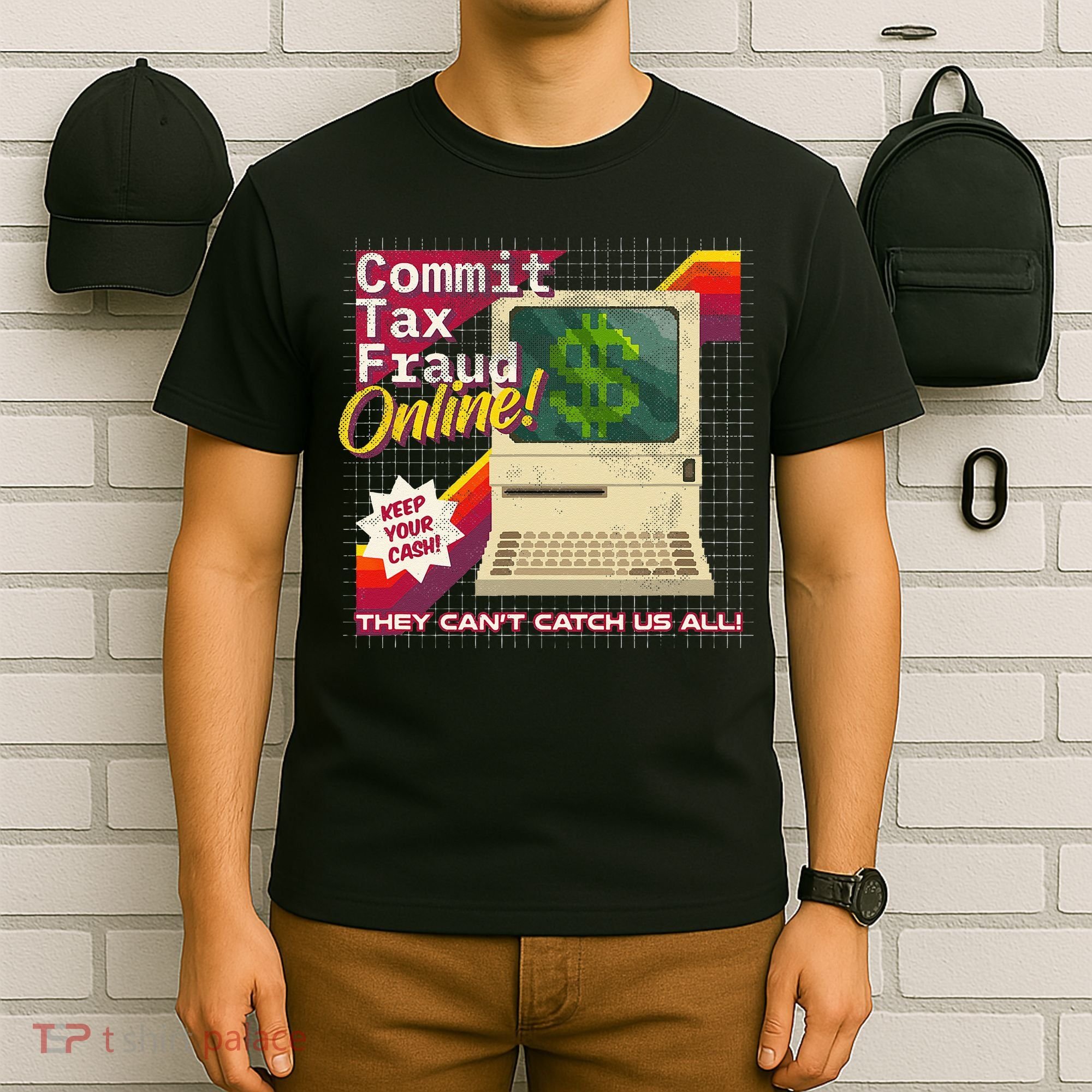 Commit Tax Fraud Online! Distressed Retro Video Game Box Art T-Shirt