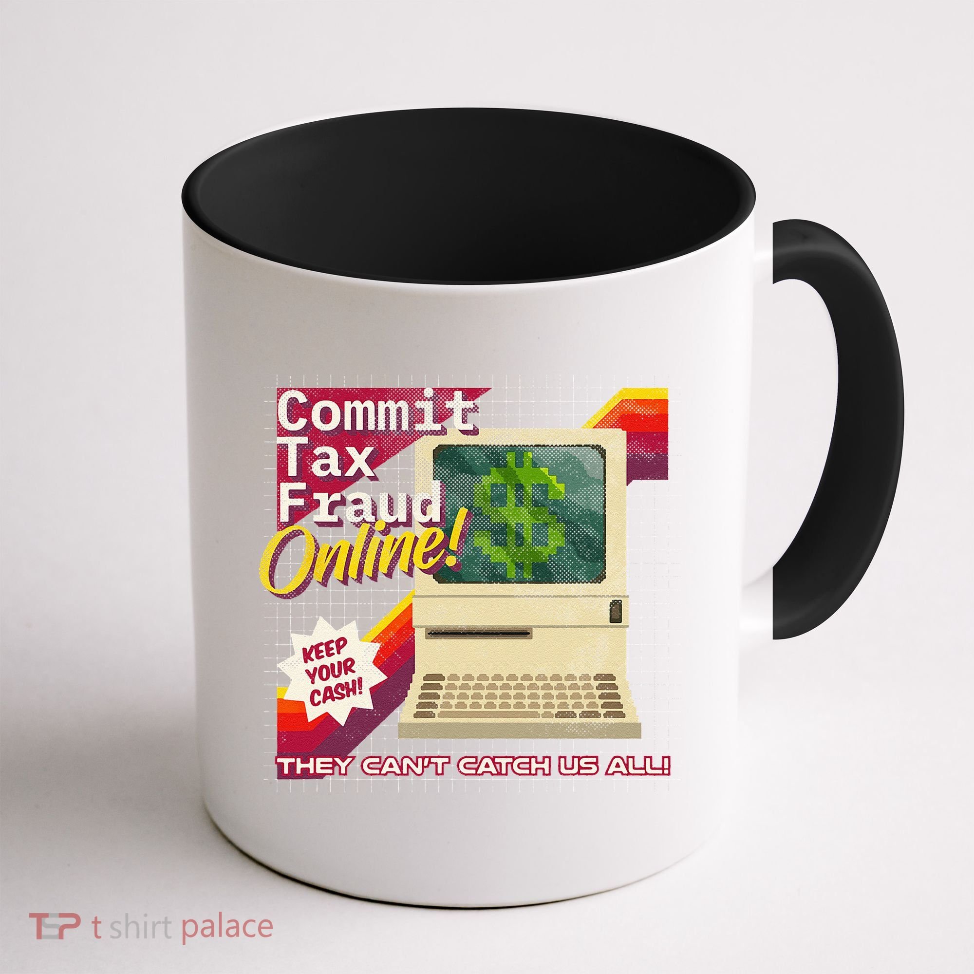 Commit Tax Fraud Online! Distressed Retro Video Game Box Art Coffee Mug