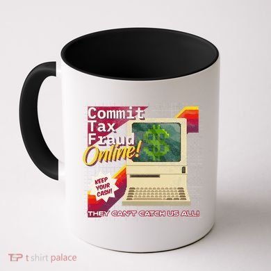 Commit Tax Fraud Online! Distressed Retro Video Game Box Art Coffee Mug