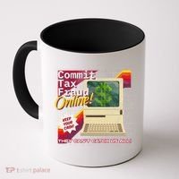 Commit Tax Fraud Online! Distressed Retro Video Game Box Art Coffee Mug thumb 0