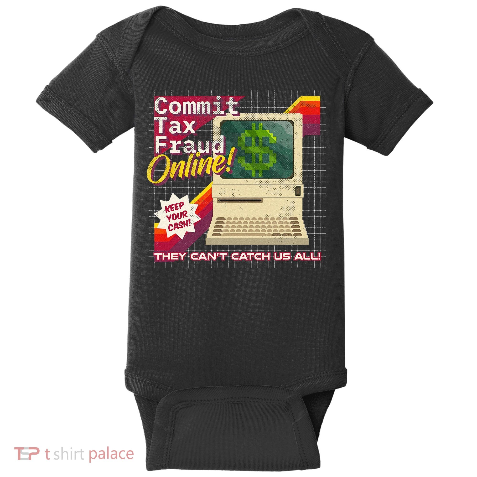 Commit Tax Fraud Online! Distressed Retro Video Game Box Art Baby Bodysuit