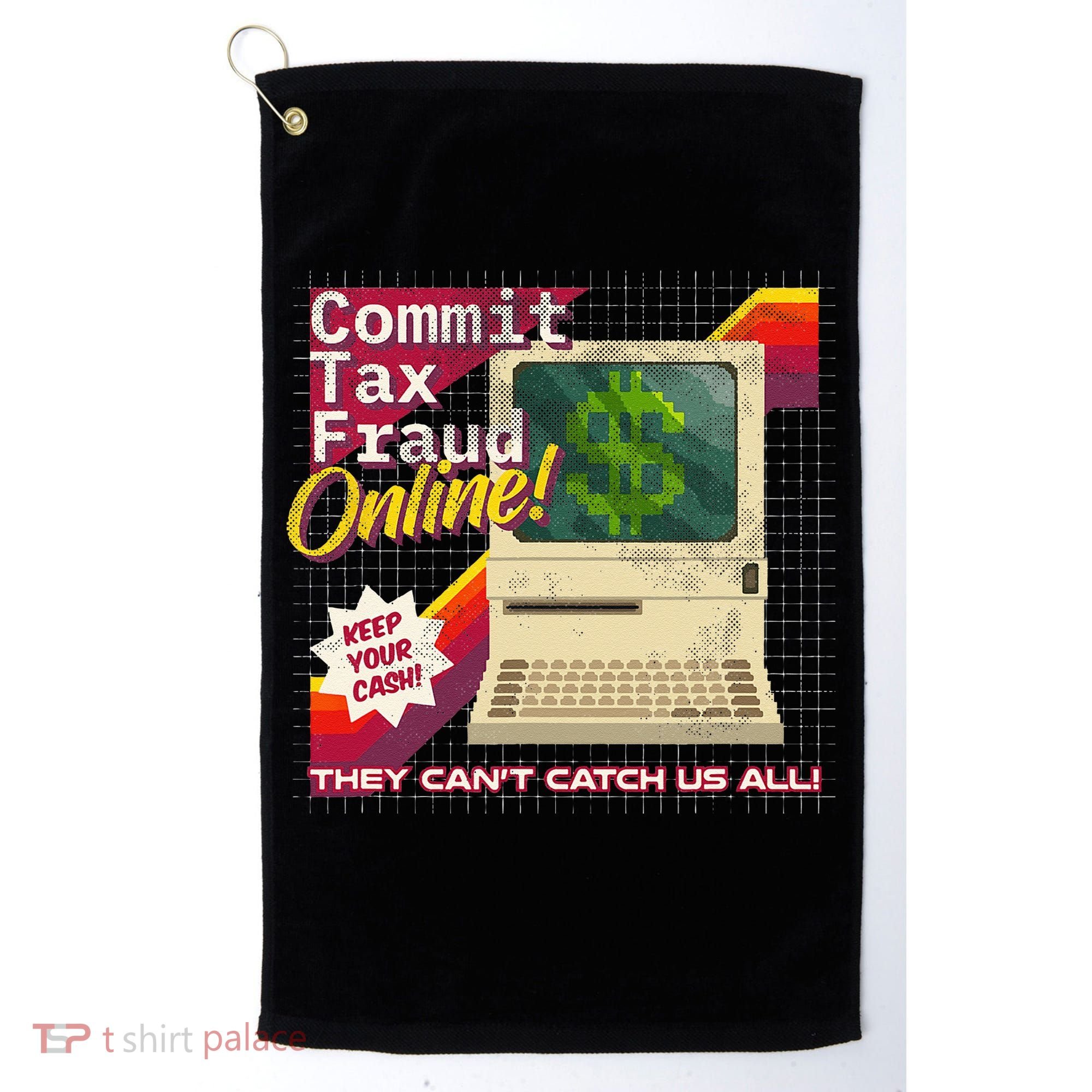Commit Tax Fraud Online! Distressed Retro Video Game Box Art Golf Towel