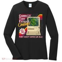 Commit Tax Fraud Online! Distressed Retro Video Game Box Art Women's Long Sleeve Shirt thumb 0