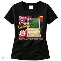 Commit Tax Fraud Online! Distressed Retro Video Game Box Art Women's T-Shirt thumb 0