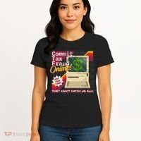 Commit Tax Fraud Online! Distressed Retro Video Game Box Art Women's T-Shirt thumb 4