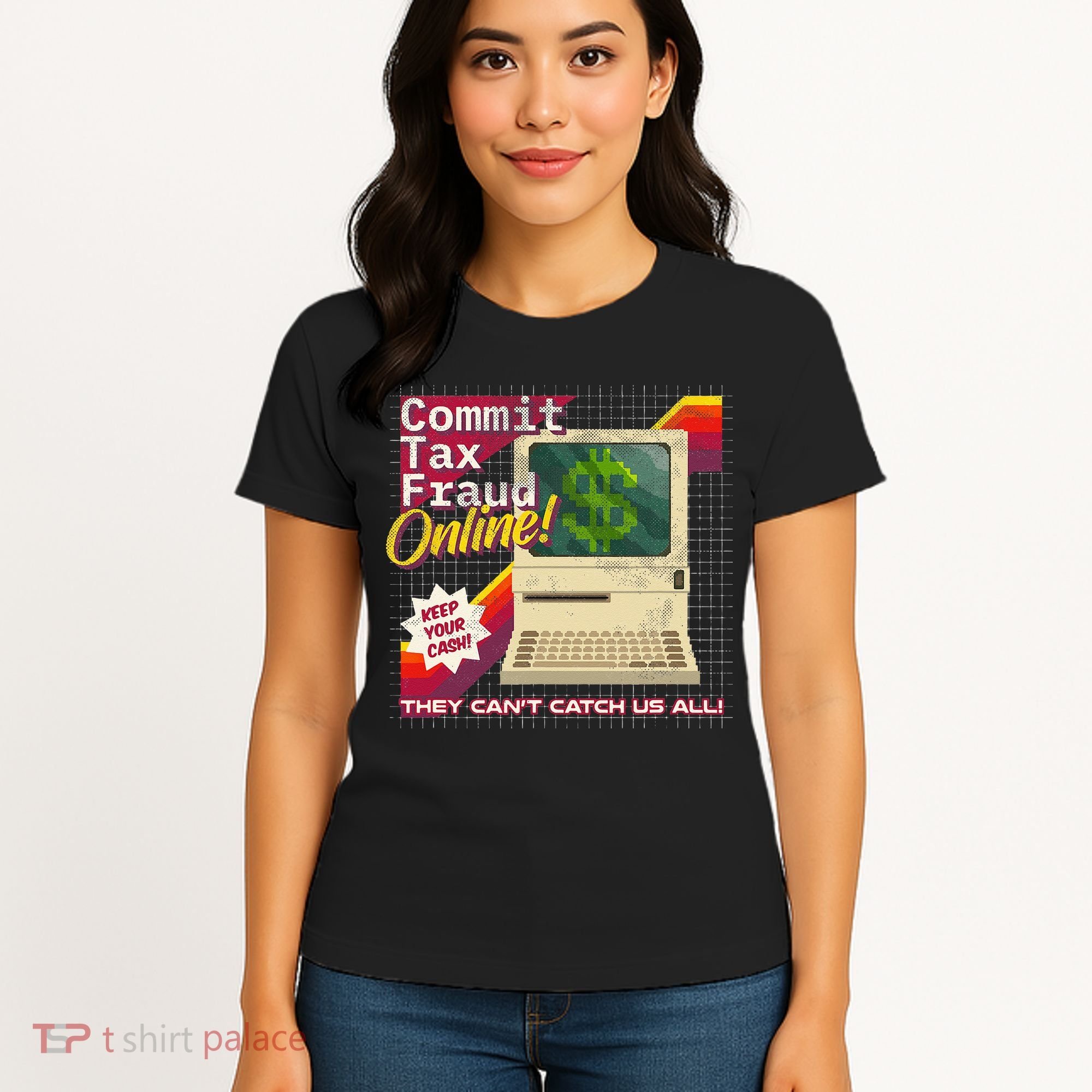 Commit Tax Fraud Online! Distressed Retro Video Game Box Art Women's T-Shirt