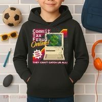 Commit Tax Fraud Online! Distressed Retro Video Game Box Art Kids Hoodie thumb 2