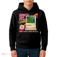 Commit Tax Fraud Online! Distressed Retro Video Game Box Art Kids Hoodie thumb 4